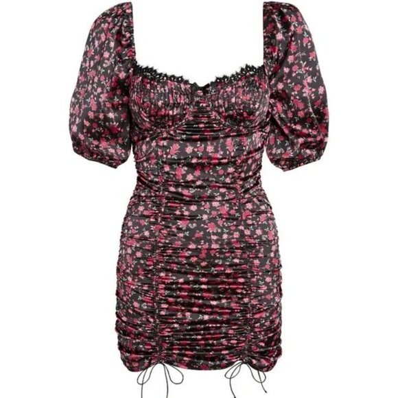 💕FOR LOVE AND LEMONS💕 Melrose Mini Satin Dress ~ Floral Rose Print Large NWT - Picture 10 of 16